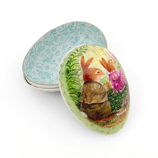 3-1/2" Green Holly Pond Hill Bunny Garden Swing Easter Egg Container ~ Germany